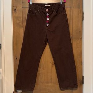 Levis Ribcage straight ankle jeans womens 32 brown custom buttons Quirky Artsy